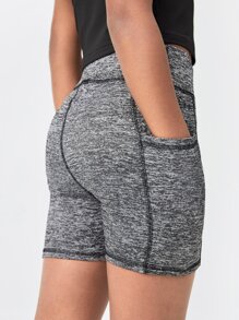 SHEIN 女孩手機口袋細節騎行褲 - 灰色 - 查看 2