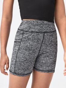 SHEIN 女孩手機口袋細節騎行褲 - 灰色 - 查看 4