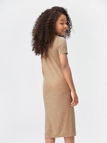 SHEIN Girls Split Thigh Dress - Khaki - View 2