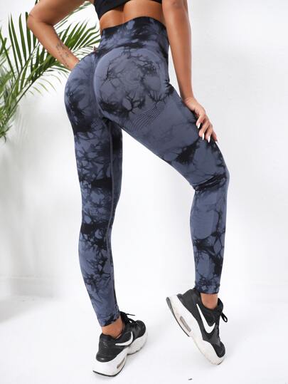 Leggings deportivos inconsútil de tie dye de cintura ancha