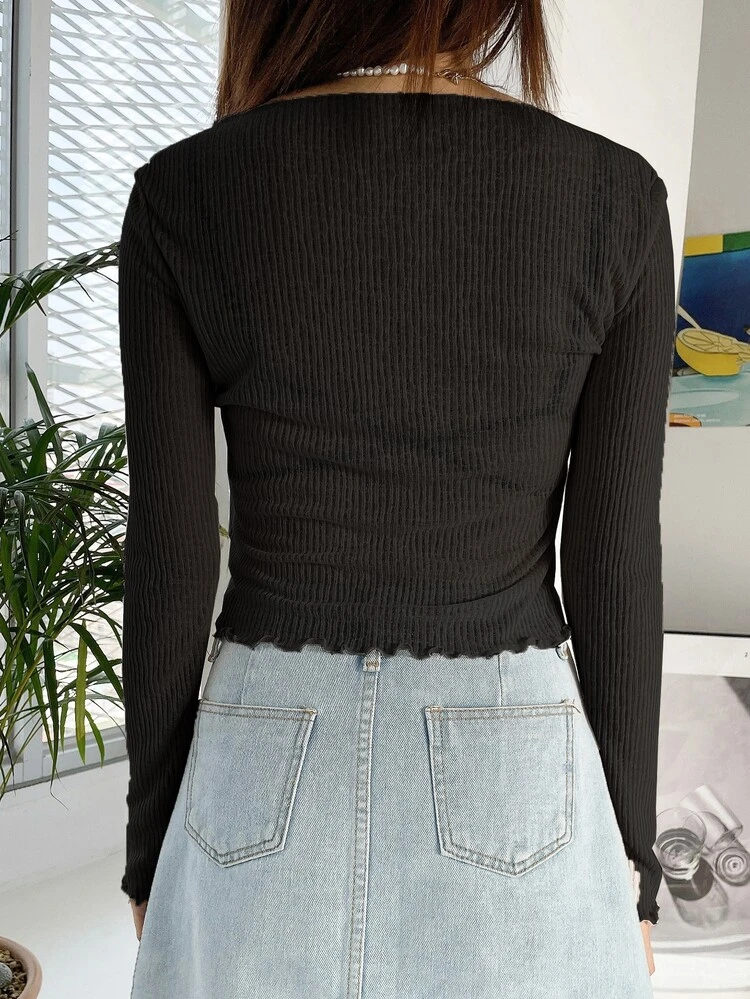 Lettuce Trim Asymmetrical Hem Tee