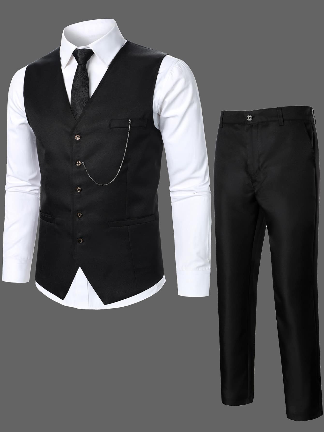 Calvornis Men Suits Kantong Tombol Depan Plain Kerja - Hitam - View 1