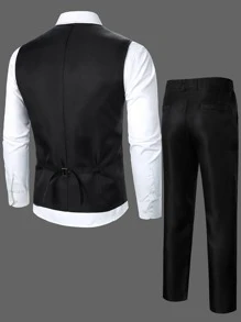 Calvornis Men Suits Kantong Tombol Depan Plain Kerja - Hitam - View 2