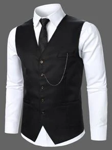 Calvornis Men Suits Kantong Tombol Depan Plain Kerja - Hitam - View 4