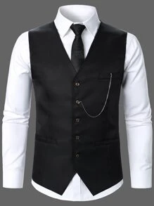 Calvornis Men Suits Kantong Tombol Depan Plain Kerja - Hitam - View 5