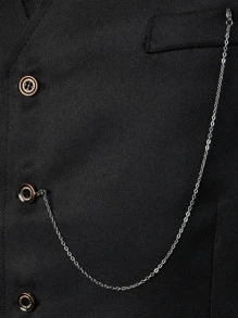 Calvornis Men Suits Kantong Tombol Depan Plain Kerja - Hitam - View 6