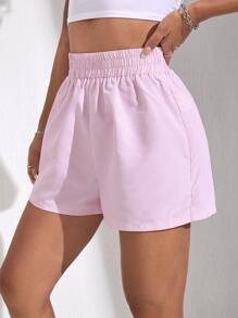 High Waist Striped Print Shorts - Baby Pink - View 2