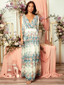 Floral Split Sleeve Maxi Dress - Multicolor - View 3