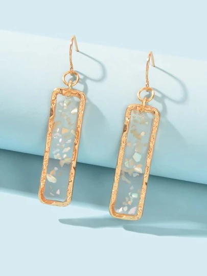 1 Pair New Shell Decor Transparent Acrylic Geometric Gold-Plated Square Pendant Earrings, Daily Wear Jewelry For Women