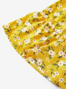 SHEIN Holidaya Plus Floral Print Shirred Puff Sleeve Ruffle Hem Dress - Yellow - View 5