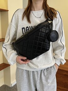 Quilted Fanny Pack With Coin Purse , Women Bag With Dime Bag