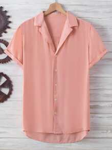 Manfinity Homme Áo sơ mi Nam Nút màu trơn Giải trí - Màu Hồng  San hô - Xem 1