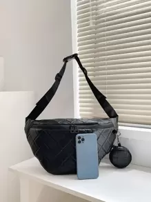 Quilted Fanny Pack With Coin Purse , Women Bag With Dime Bag