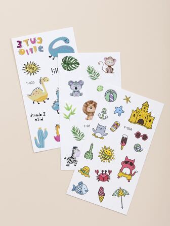 Beauty Sticker 3張卡通獅子圖案紋身貼紙