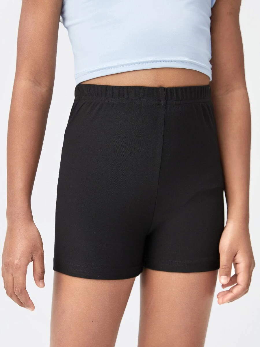 SHEIN Leggings Bé Gái màu trơn Giải trí - màu đen - Xem 1