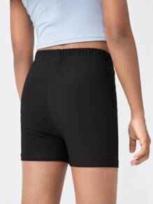 SHEIN Leggings Bé Gái màu trơn Giải trí - màu đen - Xem 2