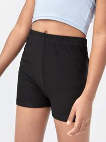 SHEIN Leggings Bé Gái màu trơn Giải trí - màu đen - Xem 3