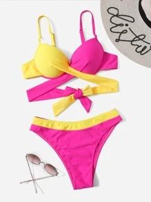 SHEIN Swim Two Tone Wrap Push Up Bikini For Summer Beach Vacation