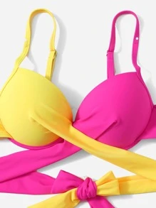 SHEIN Swim Two Tone Wrap Push Up Bikini For Summer Beach Vacation