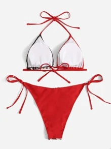 SHEIN Swim Curve Hơn In hoa Báo Bộ Bikini Tam giác Bras & Cà vạt Đáy 2 mảnh Bộ đồ tắm - Nhiều màu - Xem 2