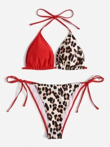 SHEIN Swim Curve Hơn In hoa Báo Bộ Bikini Tam giác Bras & Cà vạt Đáy 2 mảnh Bộ đồ tắm - Nhiều màu - Xem 3