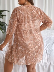 Plus Size 3packs Paisley Print Drawstring High Waist Bikini Set Summer Beach - Multicolor - View 2