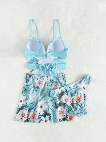 SHEIN Swim Summer Beach Tropical Print Tankini Set Crisscross Push Up Cami Top & Cheeky Bikini Bottom 2 Piece Swimwear - Multicolor - View 2