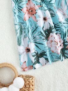 SHEIN Swim Summer Beach Tropical Print Tankini Set Crisscross Push Up Cami Top & Cheeky Bikini Bottom 2 Piece Swimwear - Multicolor - View 4