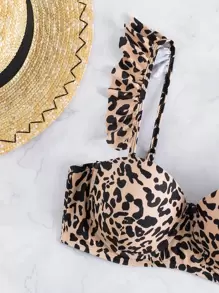 SHEIN Swim Bikini đi biển mùa hè xếp nếp da báo Push Up Bikini - Nhiều màu - Xem 5