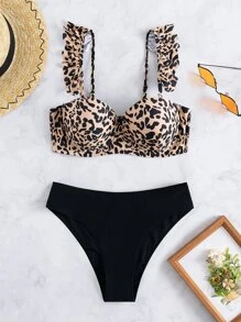 SHEIN Swim Bikini đi biển mùa hè xếp nếp da báo Push Up Bikini - Nhiều màu - Xem 6