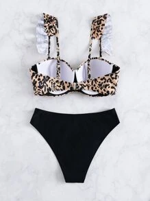 SHEIN Swim Bikini đi biển mùa hè xếp nếp da báo Push Up Bikini - Nhiều màu - Xem 7