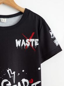Boys Slogan & Expression Print Tee - Black - View 4