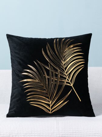 Metallic Leaf Print Cushion Cover Without Filler, Modern Throw Pillow Case, Pillow Insert Not Include, For Sofa, Home Decor