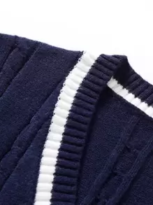 Manfinity Campus Court Men Cable Knit Contrast Panel Sweater Vest , Fall Winter - Navy Blue - View 3