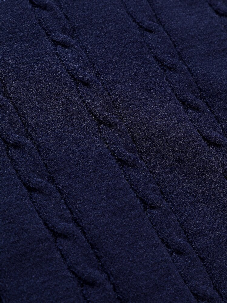 Manfinity Campus Court Chaleco de punto de cable con panel de contraste para hombre, otoño e invierno - Azul Marino - Ver 5