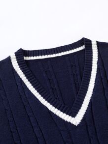 Manfinity Campus Court Men Cable Knit Contrast Panel Sweater Vest , Fall Winter - Navy Blue - View 6