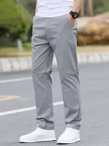 Manfinity Homme 男士素色直筒褲 - 淺灰色 - 查看 1