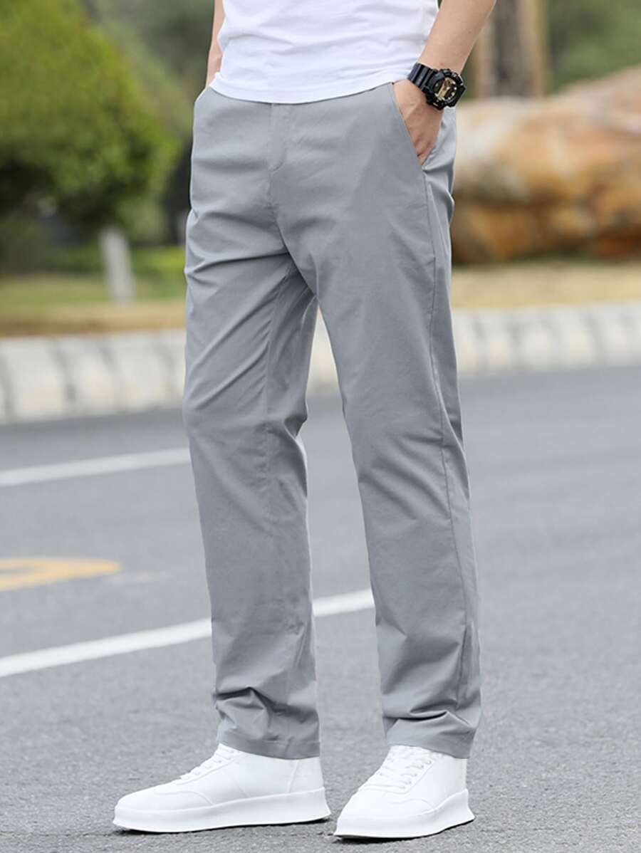 Manfinity Homme 男士素色直筒褲 - 淺灰色 - 查看 1