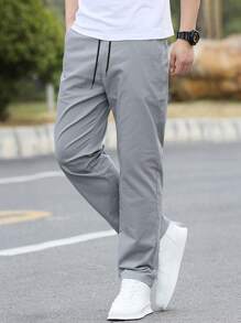 Manfinity Homme 男士素色直筒褲 - 淺灰色 - 查看 3