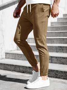 Manfinity 男士腰部抽繩束腳褲 - 摩卡棕 - 查看 3