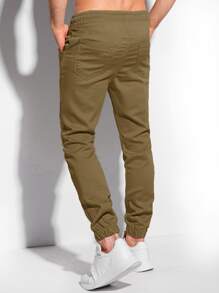 Manfinity Homme Men Drawstring Waist Slant Pocket Pants - Coffee Brown - View 2