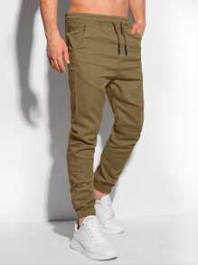 Manfinity Homme Men Drawstring Waist Slant Pocket Pants - Coffee Brown - View 4