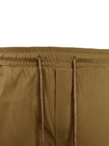 Manfinity Homme Men Drawstring Waist Slant Pocket Pants - Coffee Brown - View 5