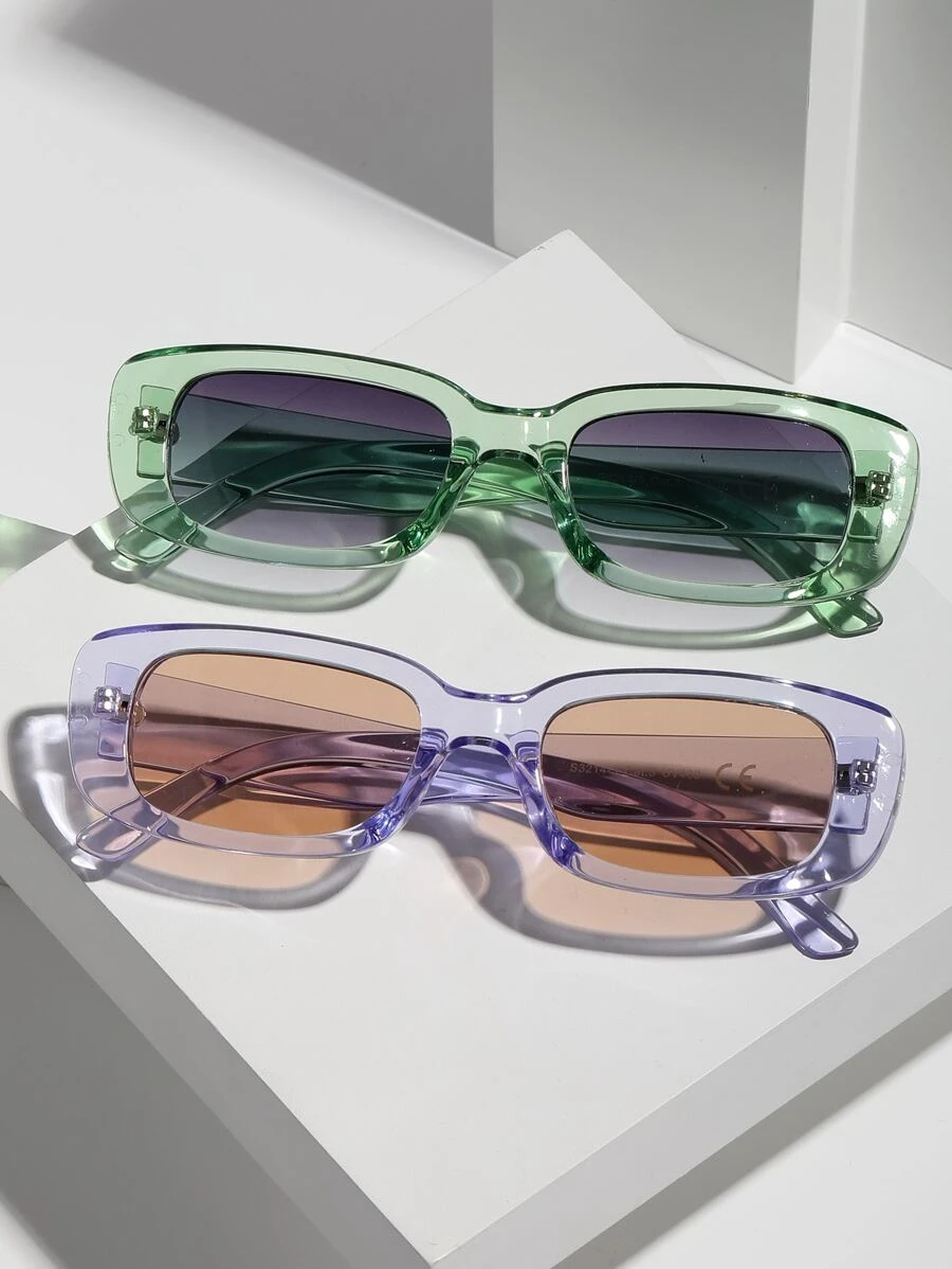 2入組情侶時尚太陽眼鏡套裝，男女款，熒光科幻非主流青年果凍色，夏日度假風格，小橢圓INS風格，Y2K帽撐，嘻哈搖滾復古小方框金屬鉸鏈補強框，度假太陽眼鏡 - 彩色 - 查看 1