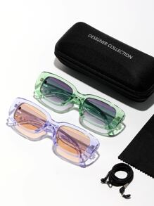 2入組情侶時尚太陽眼鏡套裝，男女款，熒光科幻非主流青年果凍色，夏日度假風格，小橢圓INS風格，Y2K帽撐，嘻哈搖滾復古小方框金屬鉸鏈補強框，度假太陽眼鏡 - 彩色 - 查看 2