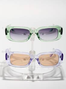 2入組情侶時尚太陽眼鏡套裝，男女款，熒光科幻非主流青年果凍色，夏日度假風格，小橢圓INS風格，Y2K帽撐，嘻哈搖滾復古小方框金屬鉸鏈補強框，度假太陽眼鏡 - 彩色 - 查看 3
