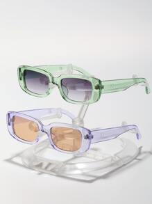 2入組情侶時尚太陽眼鏡套裝，男女款，熒光科幻非主流青年果凍色，夏日度假風格，小橢圓INS風格，Y2K帽撐，嘻哈搖滾復古小方框金屬鉸鏈補強框，度假太陽眼鏡 - 彩色 - 查看 4