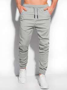 Manfinity Homme Hombres Pantalones de cintura con cordón con bolsillo oblicuo - Gris Claro - Ver 1