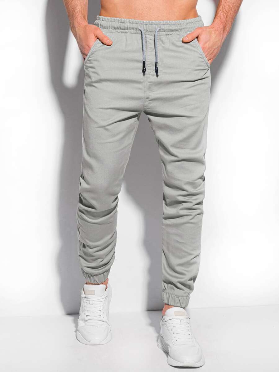 Manfinity Homme Hombres Pantalones de cintura con cordón con bolsillo oblicuo - Gris Claro - Ver 1