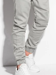 Manfinity Homme Hombres Pantalones de cintura con cordón con bolsillo oblicuo - Gris Claro - Ver 3